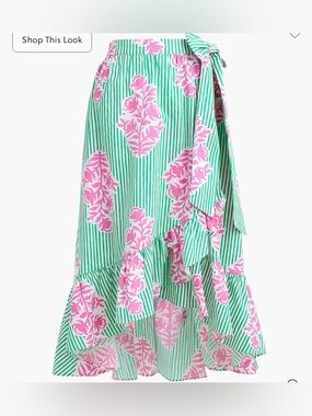 J.Crew Women's Poplin Midi Wrap Skirt Summer Green Pink Sz Medium